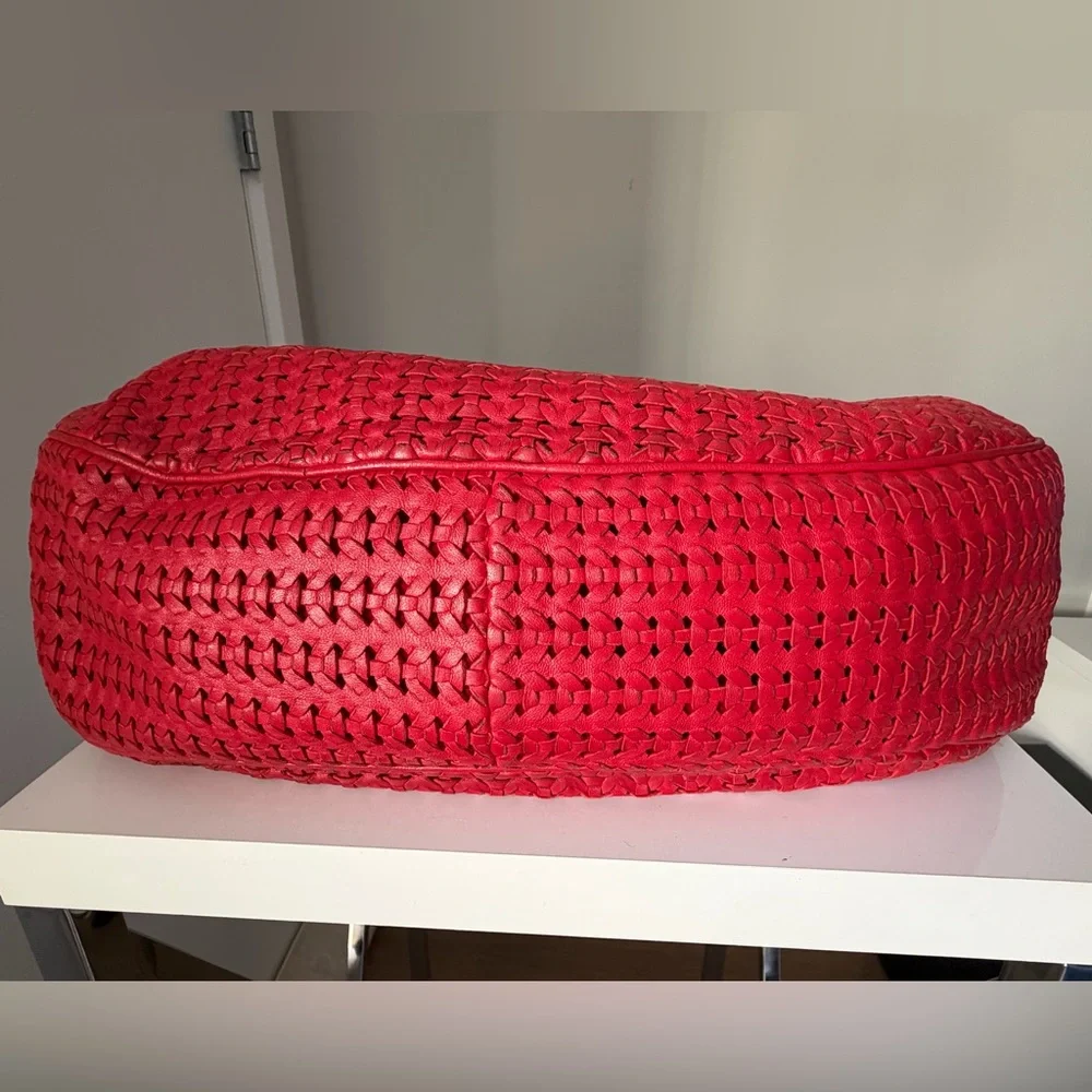 Christian Dior Avenue Woven Leather Tote Red with Gold Tone Hardware
